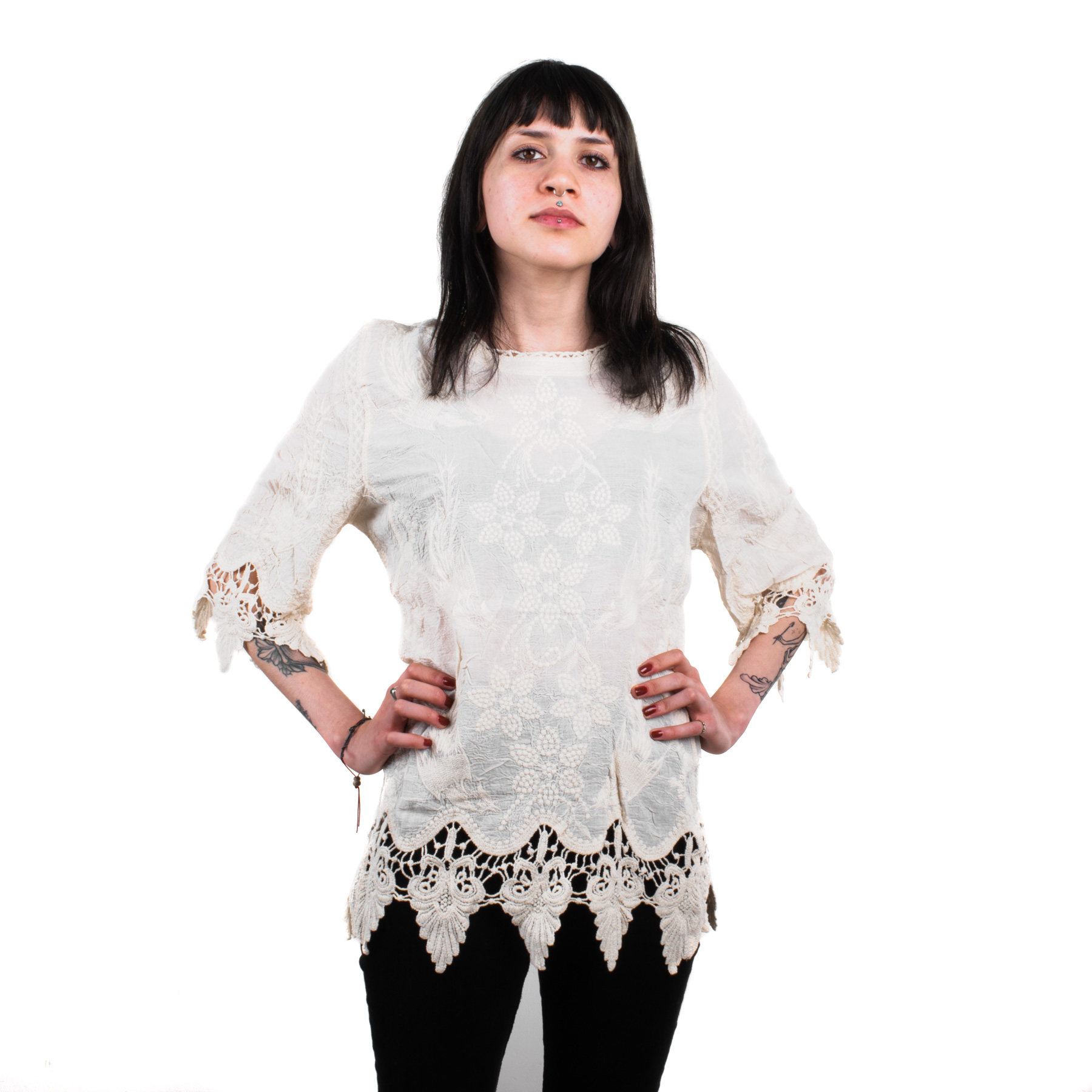 Blusa Nanuri Natura Bordado Beige