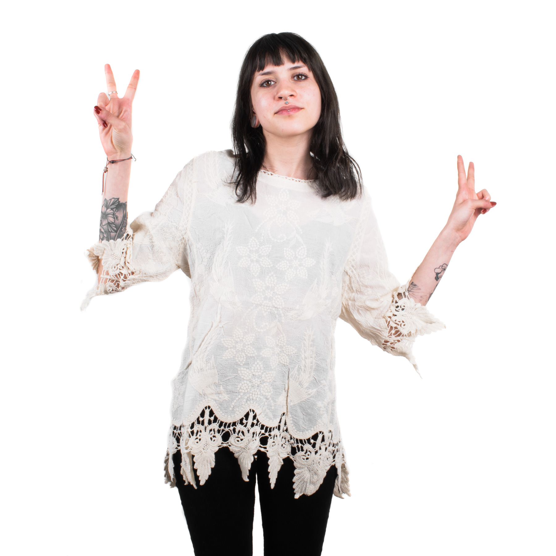 Blusa Nanuri Natura Bordado Beige