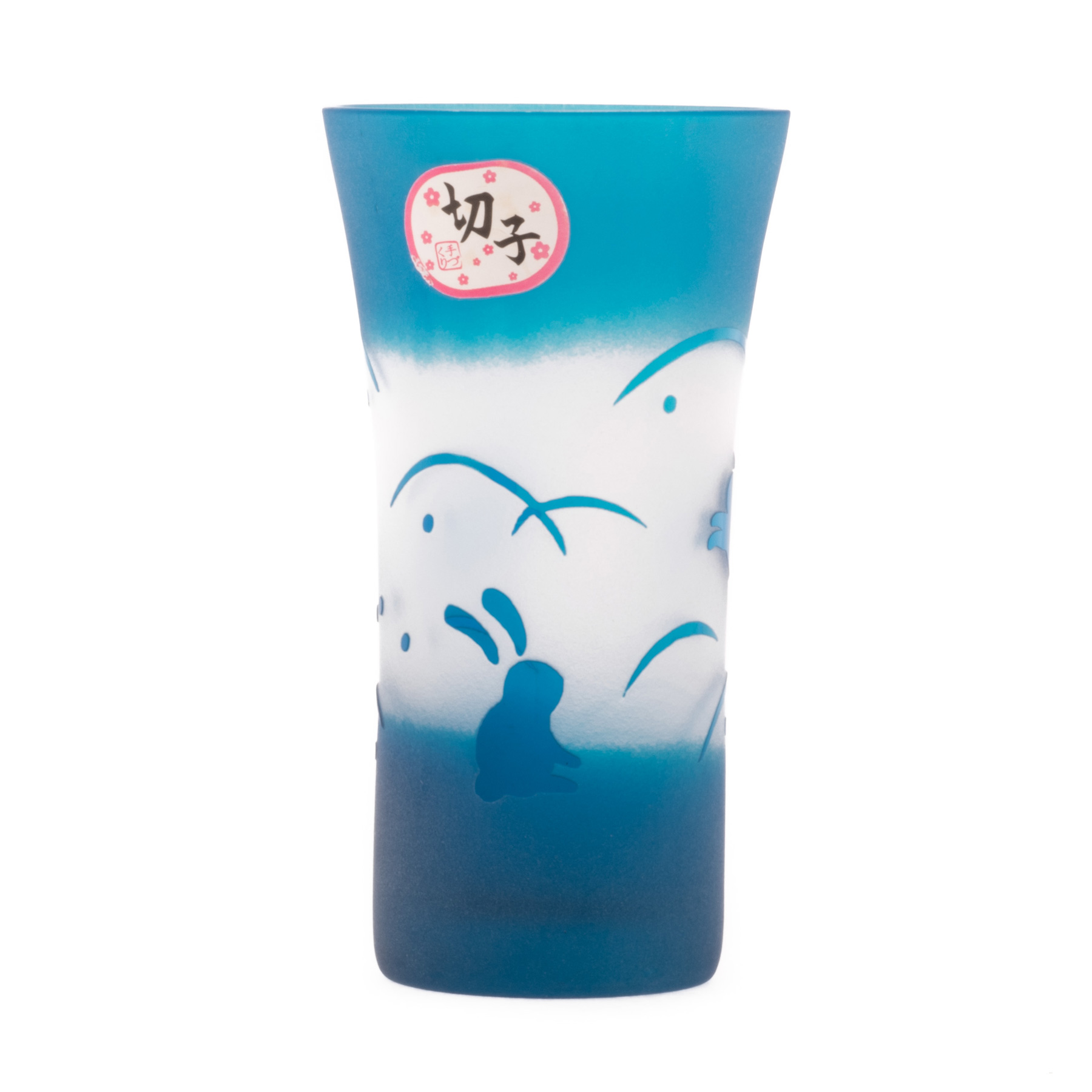 Vaso Conejitos de Cristal Tallado Azul