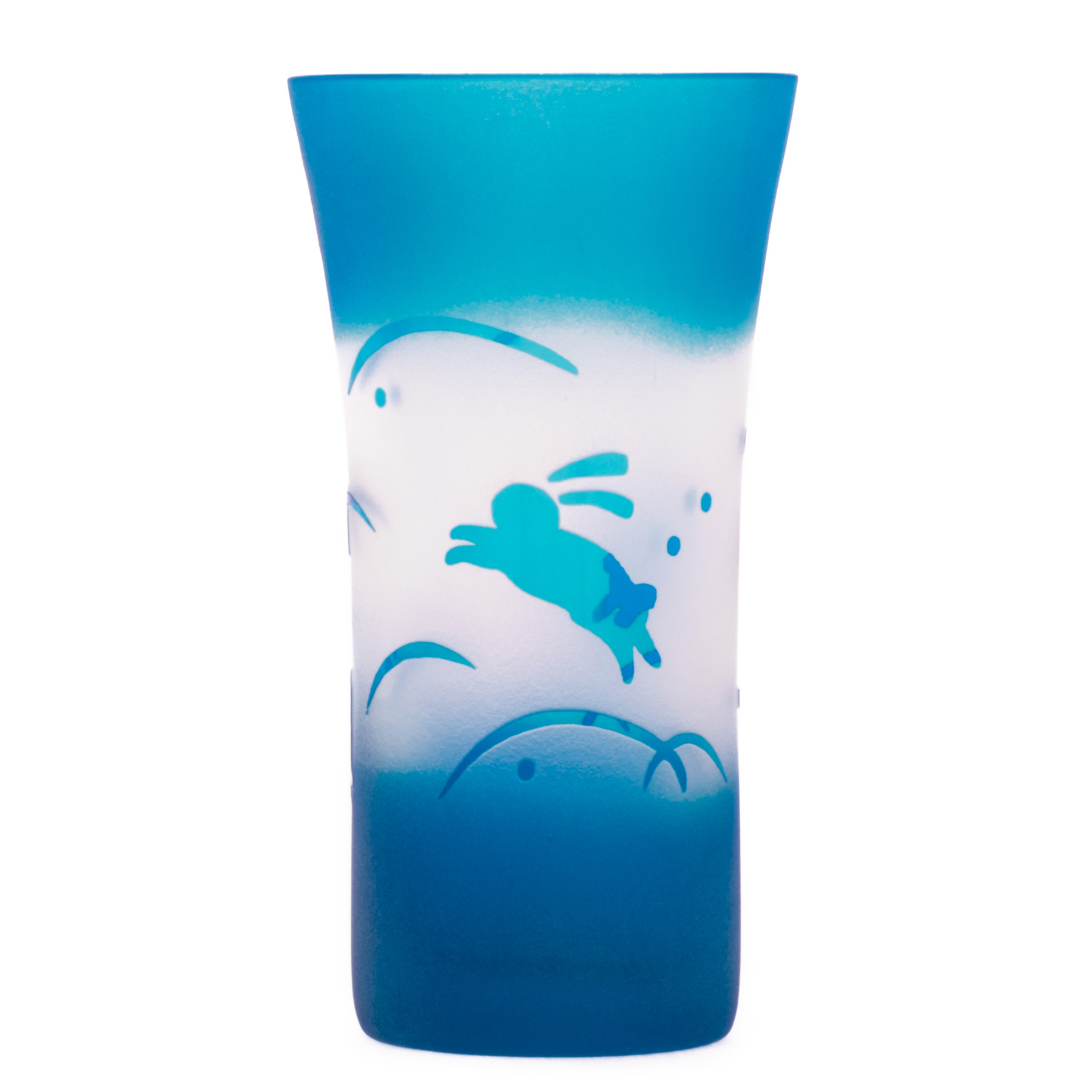 Vaso Conejitos de Cristal Tallado Azul