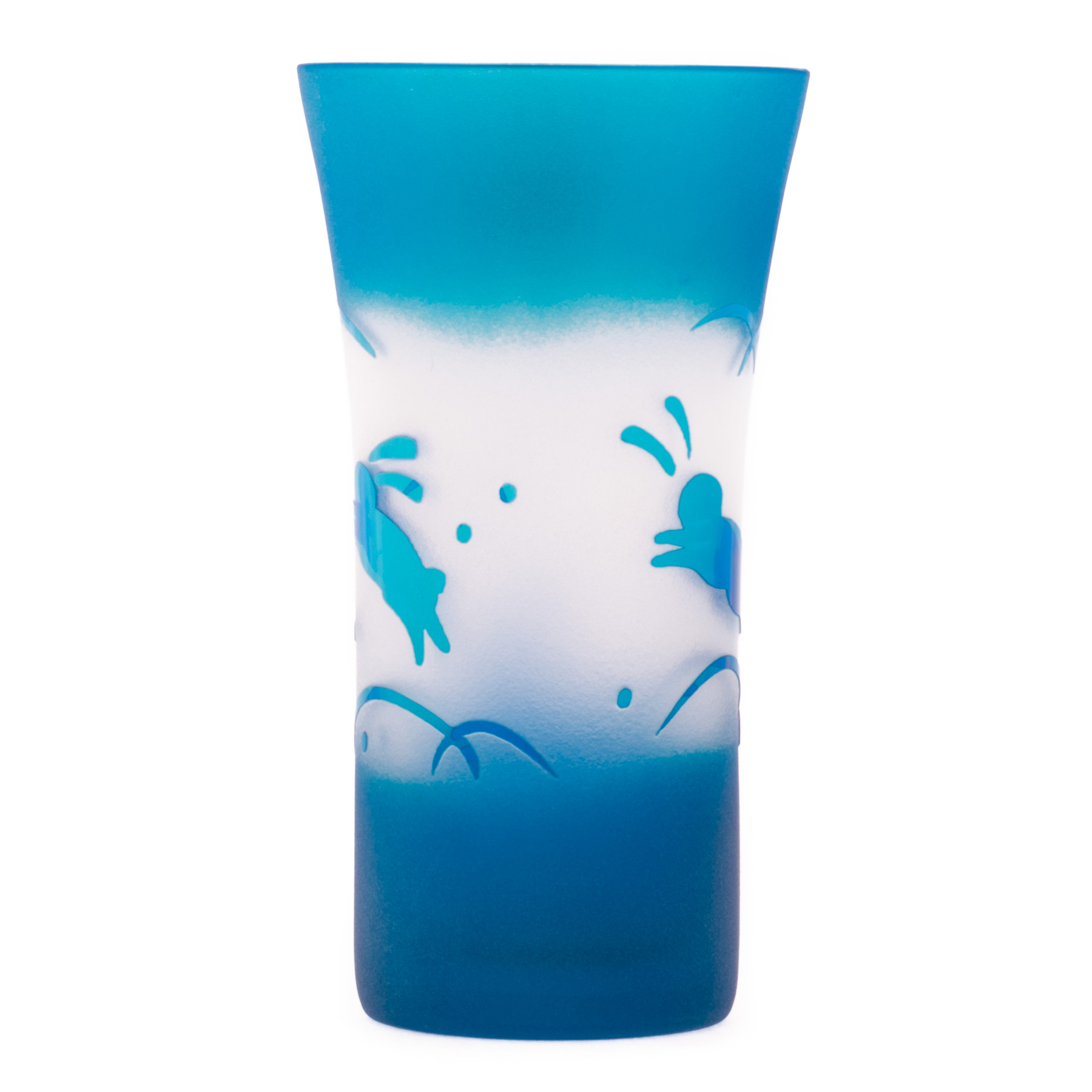 Vaso Conejitos de Cristal Tallado Azul